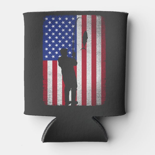 Rafraîchisseur Pour Canette Pêche 4 juillet USA American Flag Fishman (Devant)