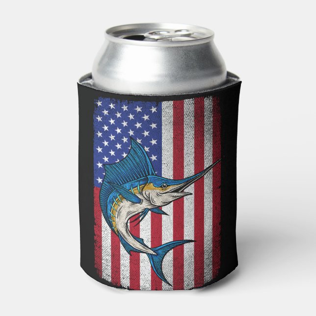 Rafraîchisseur Pour Canette Pêche Marlin Espadon Poisson USA Drapeau américain (Can devant)