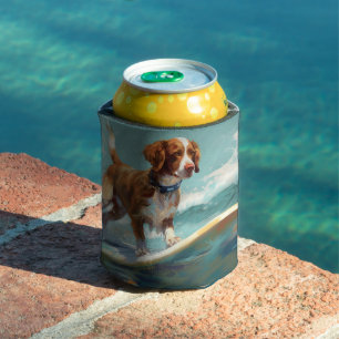 Rafraîchisseur Pour Canette Peinture de Brittany Spaniel faisant du surf sur l