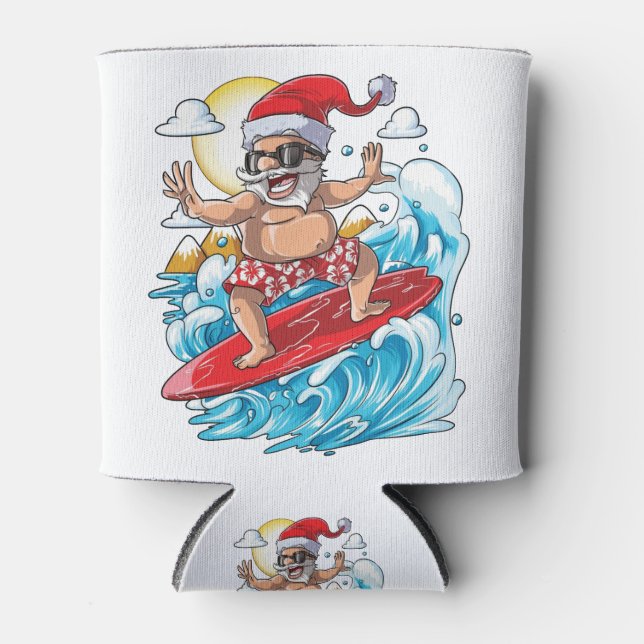 Rafraîchisseur Pour Canette Père Noël Hawaiian Surfing Noël Surf d'été Hawai (Devant)