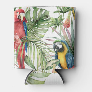 Rafraîchisseur Pour Canette Perroquets tropicaux, hibiscus : motif d'aquarelle