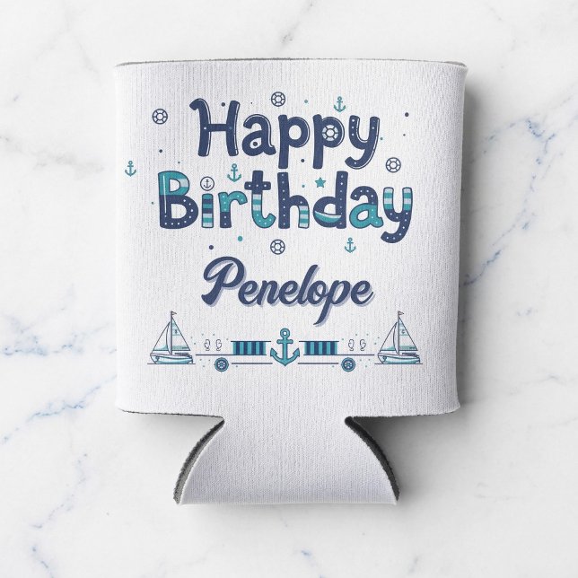 Rafraîchisseur Pour Canette Personalized Nautical Birthday Can Cooler (Knot your average koozie.)
