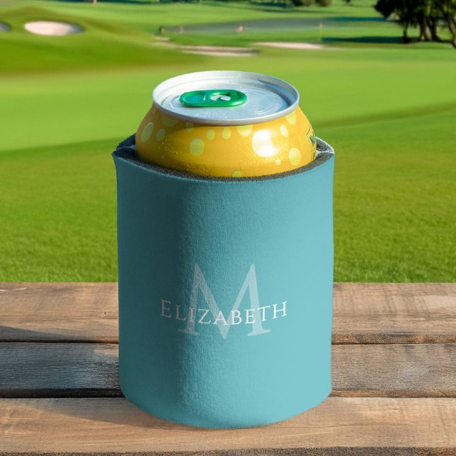 Rafraîchisseur Pour Canette Personalized Teal Monogram Feminine Elegant (Personalized Teal Monogram Feminine Elegant Can Cooler)