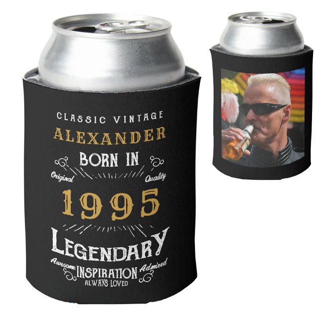 Rafraîchisseur Pour Canette Personnalisé 30e anniversaire Ajouter un nom Année (Personalized 30th birthday can cooler with custom name, year and photo template.)