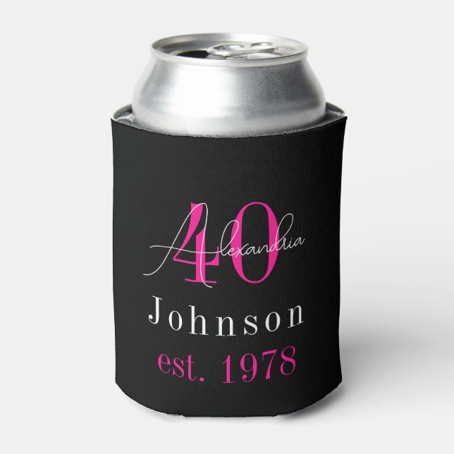 Rafraîchisseur Pour Canette Personnalisé 40e anniversaire Black Hot rose (Can devant)