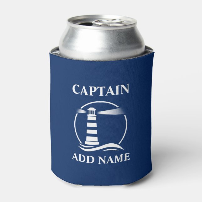 Rafraîchisseur Pour Canette Phare classique Capitaine ou nom de bateau Marine  (Can devant)