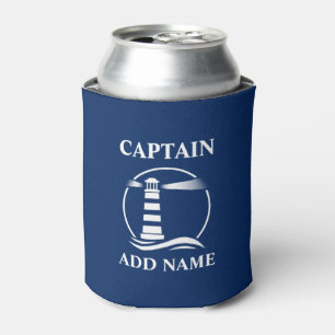 Rafraîchisseur Pour Canette Phare classique Capitaine ou nom de bateau Navy Bl