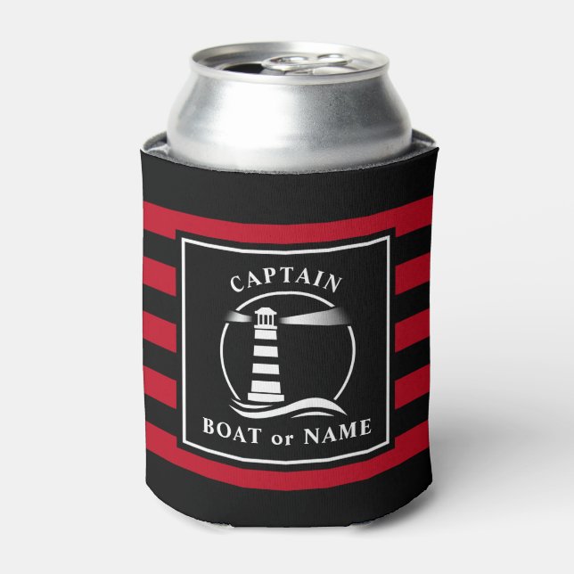 Rafraîchisseur Pour Canette Phare classique Capitaine ou nom de bateau Rouge (Can devant)