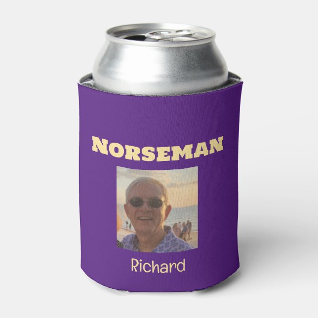 Rafraîchisseur Pour Canette Photo personnalisée de Norseman violet et or (Can devant)