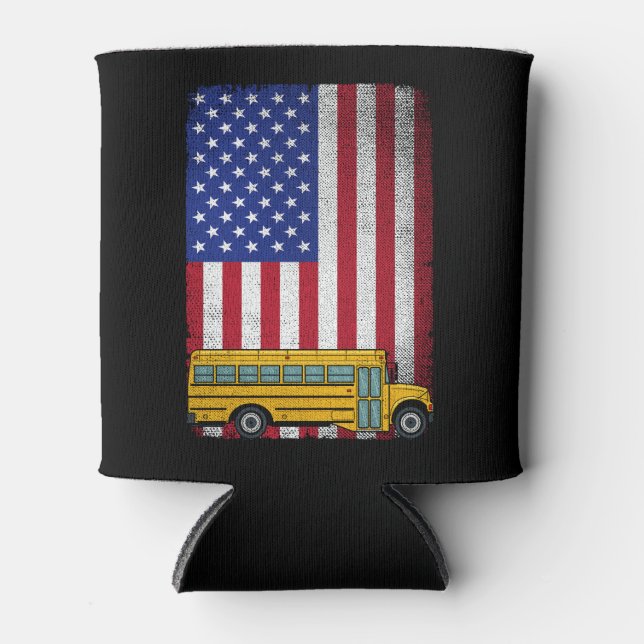 Rafraîchisseur Pour Canette Pilote de bus scolaire Usa American Flag Pilote de (Devant)