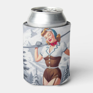 Rafraîchisseur Pour Canette Pin-up ski hiver vintage