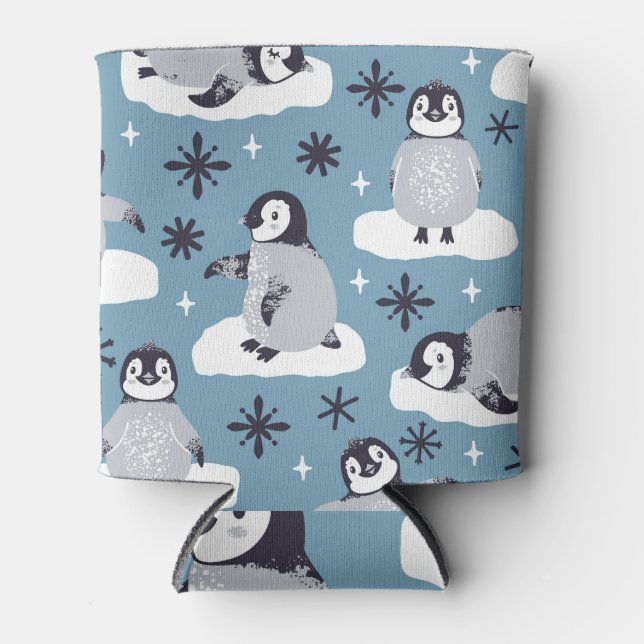 Rafraîchisseur Pour Canette Pingouins Snowflakes hiver Motif sans couture (Devant)