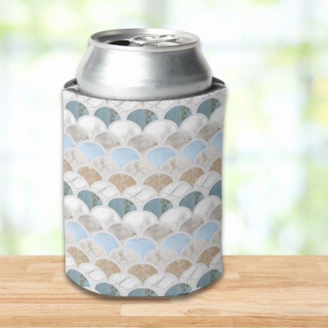 Rafraîchisseur Pour Canette plage aqua bleu marbre blanc pastel pèse-sirène (beach aqua blue white marble pastel mermaid scales can cooler)