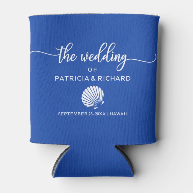 Rafraîchisseur Pour Canette Plage Destination Mariage Seashell Royal Blue (Devant)