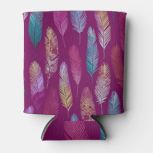 Rafraîchisseur Pour Canette Plumes colorées : motif arrière - plan violet.