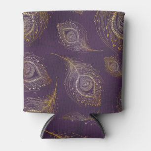 Rafraîchisseur Pour Canette Plumes de paon or, arrière - plan violet.