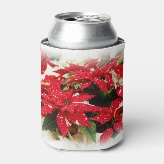 Rafraîchisseur Pour Canette Poinsettias Festive Rouge Blanc Floral (Can devant)
