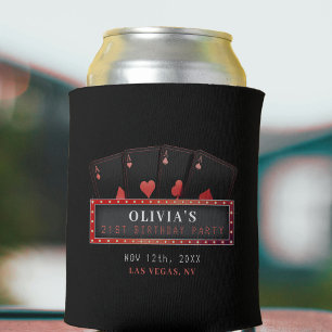 Rafraîchisseur Pour Canette Poker Aces Rouge et Noir 21e fête d'anniversaire