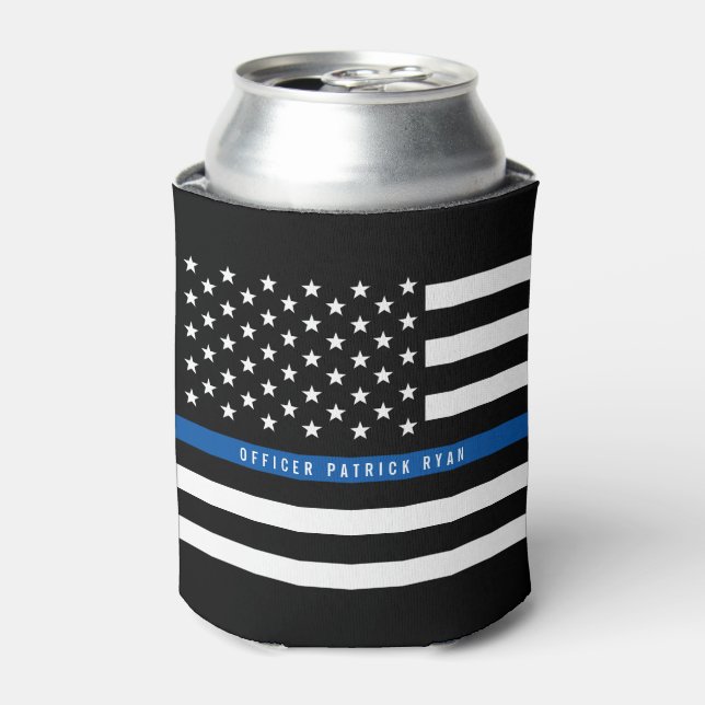 Rafraîchisseur Pour Canette Police Mince Ligne Bleue Américain Drapeau Nom (Can devant)