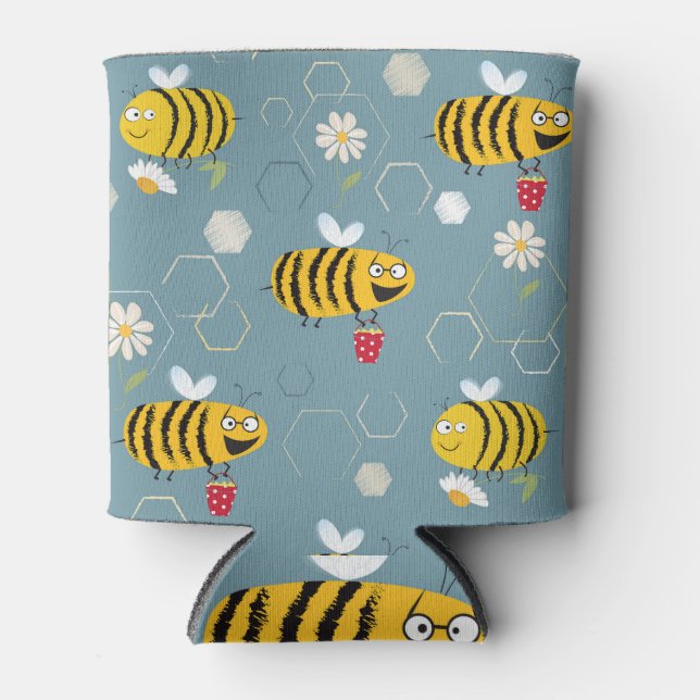 Rafraîchisseur Pour Canette Pollinant Les Abeilles, Flower Garden Scene. (Devant)