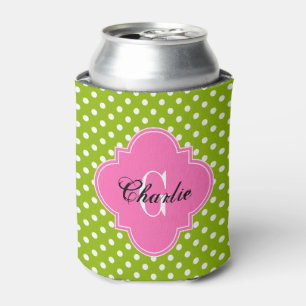 Rafraîchisseur Pour Canette Pomme Vert Points Blancs Rose Chaud Initiale du No