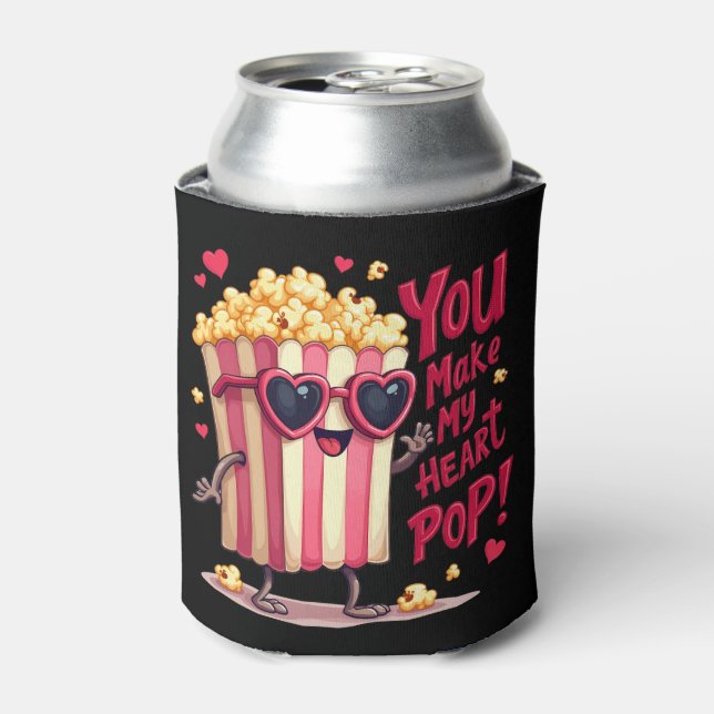 Rafraîchisseur Pour Canette Popcorn Heart Pop Valentine Design (Can devant)