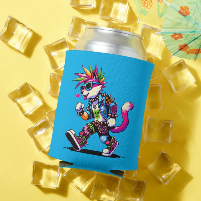 Rafraîchisseur Pour Canette Punk Attitude Chat - Pixel Cool Art Rebel Design (Été in situ)