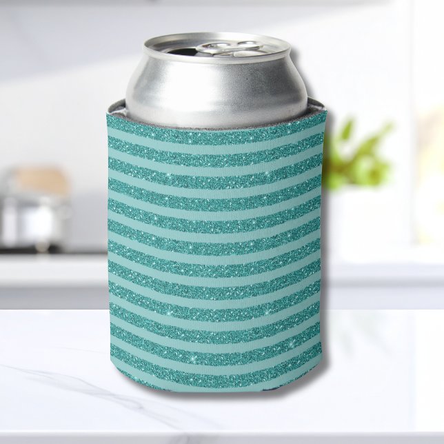 Rafraîchisseur Pour Canette Rayures Horizontales de Style Pailleté Vert Cyan (Créateur téléchargé)