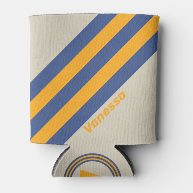 Rafraîchisseur Pour Canette Rétro Blue Crush Sunset Stripes avec Nom (Devant)