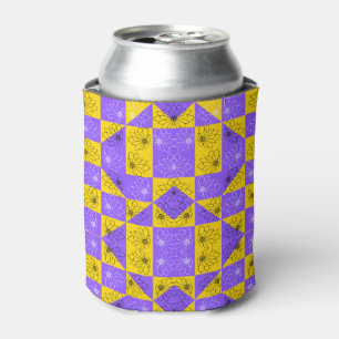 Rafraîchisseur Pour Canette Rétro Boho Violet & Jaune à carreaux à marguerites