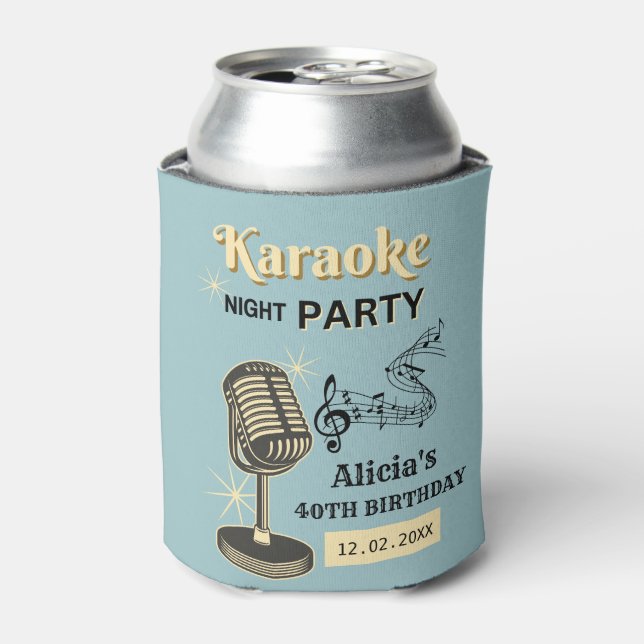 Rafraîchisseur Pour Canette Retro Karaoke Night Party Turquoise & Crème Annive (Can devant)