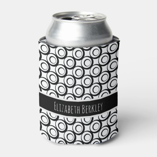 Rafraîchisseur Pour Canette Rétro motif personnalisé, noir et blanc de cercles (Can devant)