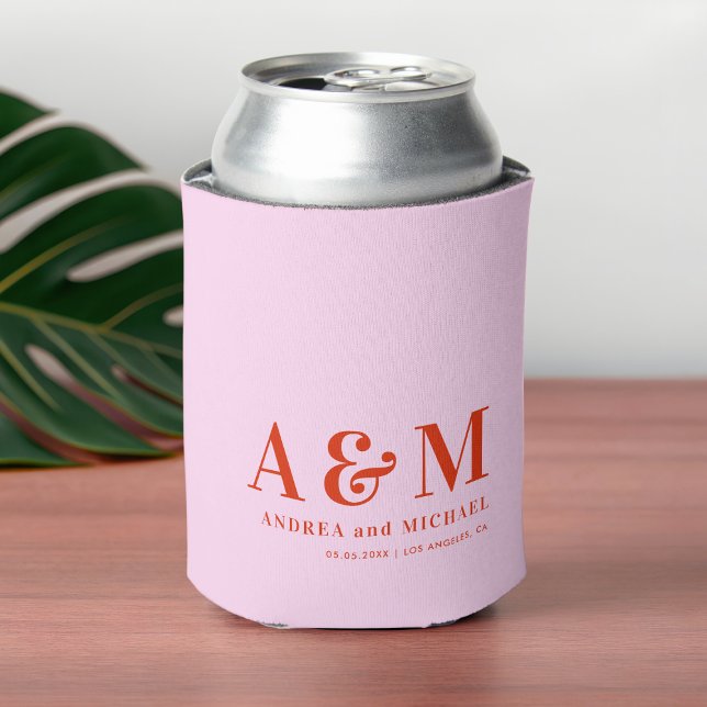 Rafraîchisseur Pour Canette Retro Pink & Red Monogram Mariage Can Cooler (Créateur téléchargé)