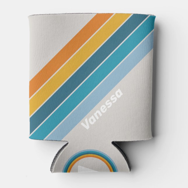 Rafraîchisseur Pour Canette Retro Rainbow Stripes with Name (Devant)