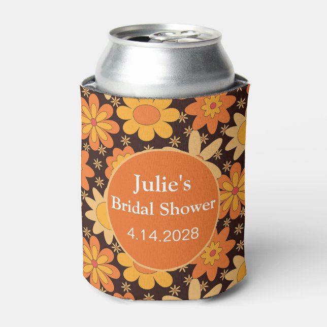 Rafraîchisseur Pour Canette Retro Super Floral Orange jaune coutume (Can devant)