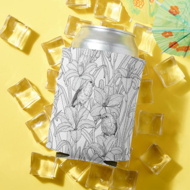 Rafraîchisseur Pour Canette Robins et fleurs de lys, noir et blanc (Été in situ)