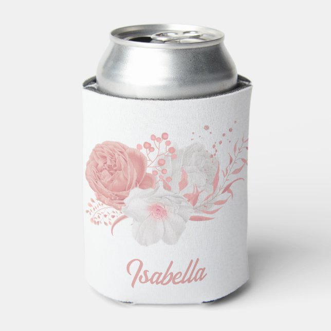 Rafraîchisseur Pour Canette romantique rose & blanc fleurs mariage (Can devant)