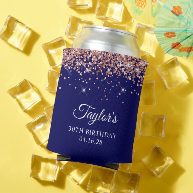 Rafraîchisseur Pour Canette Rose Parties scintillant d'or bleu marine 30e anni (Été in situ)