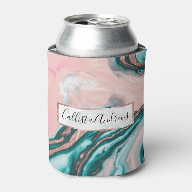 Rafraîchisseur Pour Canette Rose Parties scintillant or rose Turquoise marbre  (Can devant)