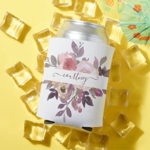 Rafraîchisseur Pour Canette Rose pastel et floral personnalisé violet 