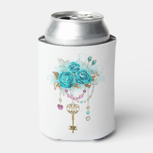 Rafraîchisseur Pour Canette Roses turquoise avec touches (Can devant)