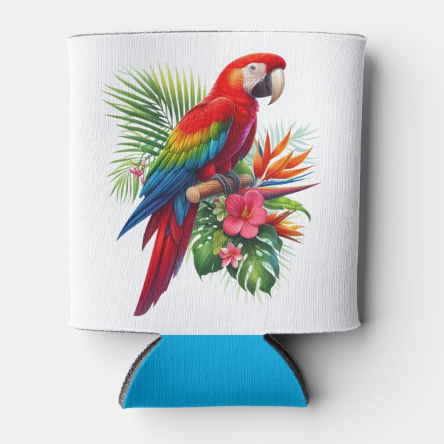 Rafraîchisseur Pour Canette Rouge macaw tropical floral (Devant)