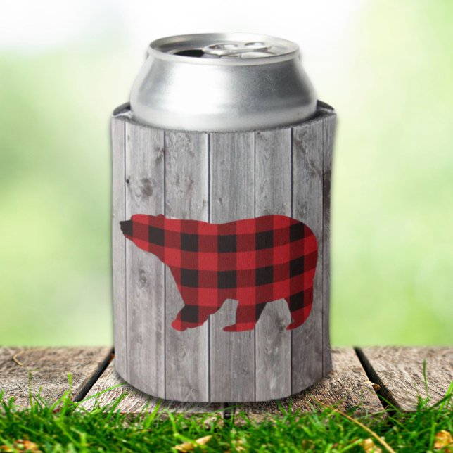 Rafraîchisseur Pour Canette ruodland barn wood red buffalo plaid bear (rustic woodland barn wood red buffalo plaid bear can cooler)