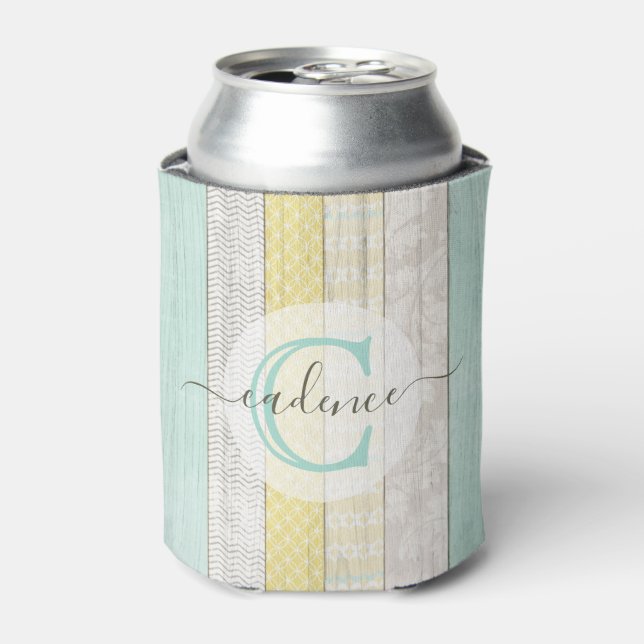 Rafraîchisseur Pour Canette Rustic Mint & Yellow Boho Geo Modern Personalized (Can devant)