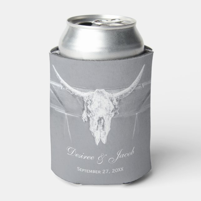 Rafraîchisseur Pour Canette Rustique gris clair blanc Vache Occidentale Crâne  (Can devant)