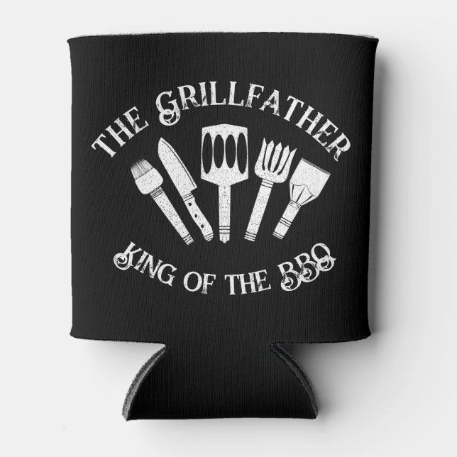 Rafraîchisseur Pour Canette Rustique "Le Grillfather : Drôle cadeau barbecue (Devant)