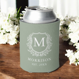Rafraîchisseur Pour Canette Sage Green Crest Botanographie Monogramme Mariage