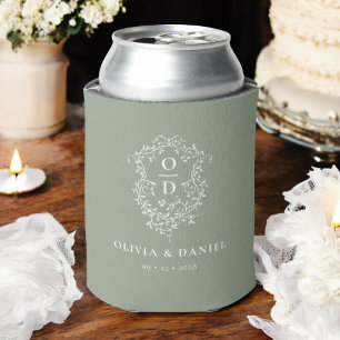 Rafraîchisseur Pour Canette Sage Green Crest Moderne Monogramme Mariage