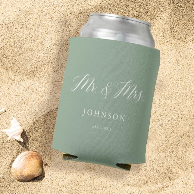 Rafraîchisseur Pour Canette Sage Green M. et Mme Wedding Favors (Créateur téléchargé)