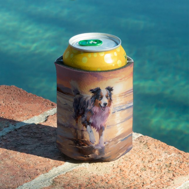 Rafraîchisseur Pour Canette Sandy Australian Shepherd Dog on Beach Sunset (Piscine in situ)